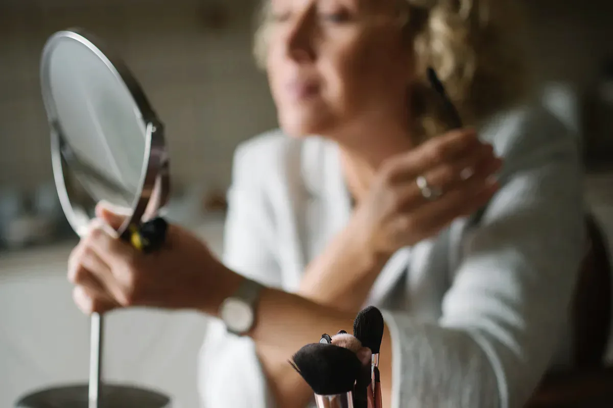 Real-life beauty routine scene for beauty sponge vs. foundation brush for everyday base